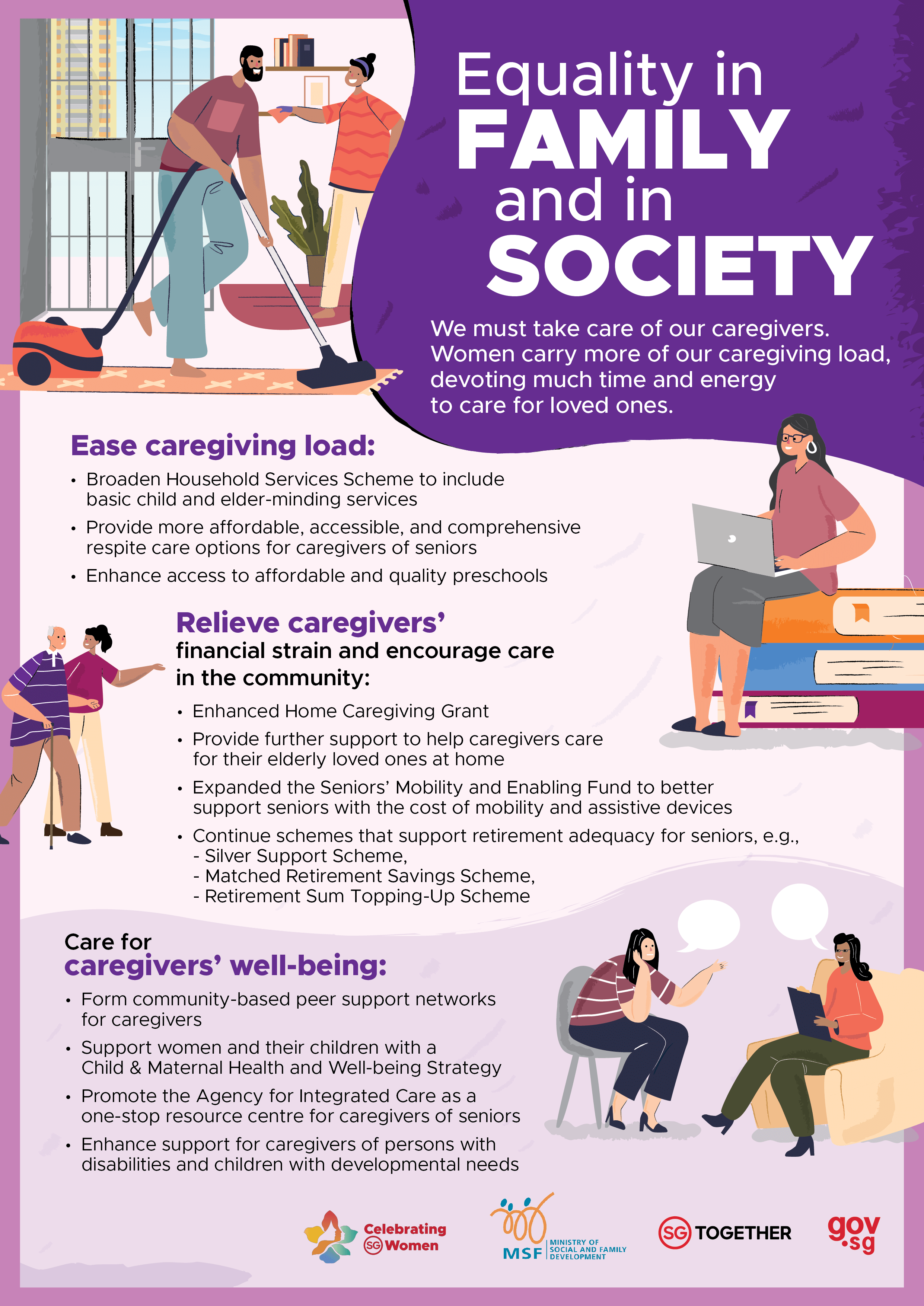 Equality in family and in society: we must take care of our caregivers. Women carry more of our caregiving load, devoting much time and energy to care for loved ones.